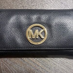 Michael Kors Black Leather Wallet with Gold Logo